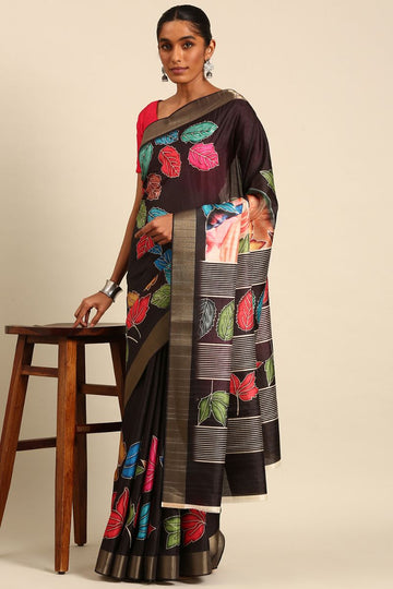 Dusty Black Digital Printed Cotton Saree