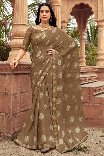 Dusty Brown Printed Casual Wear Saree