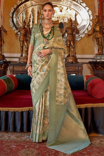 Dusty Cream Tussar Silk Saree with Digital Print