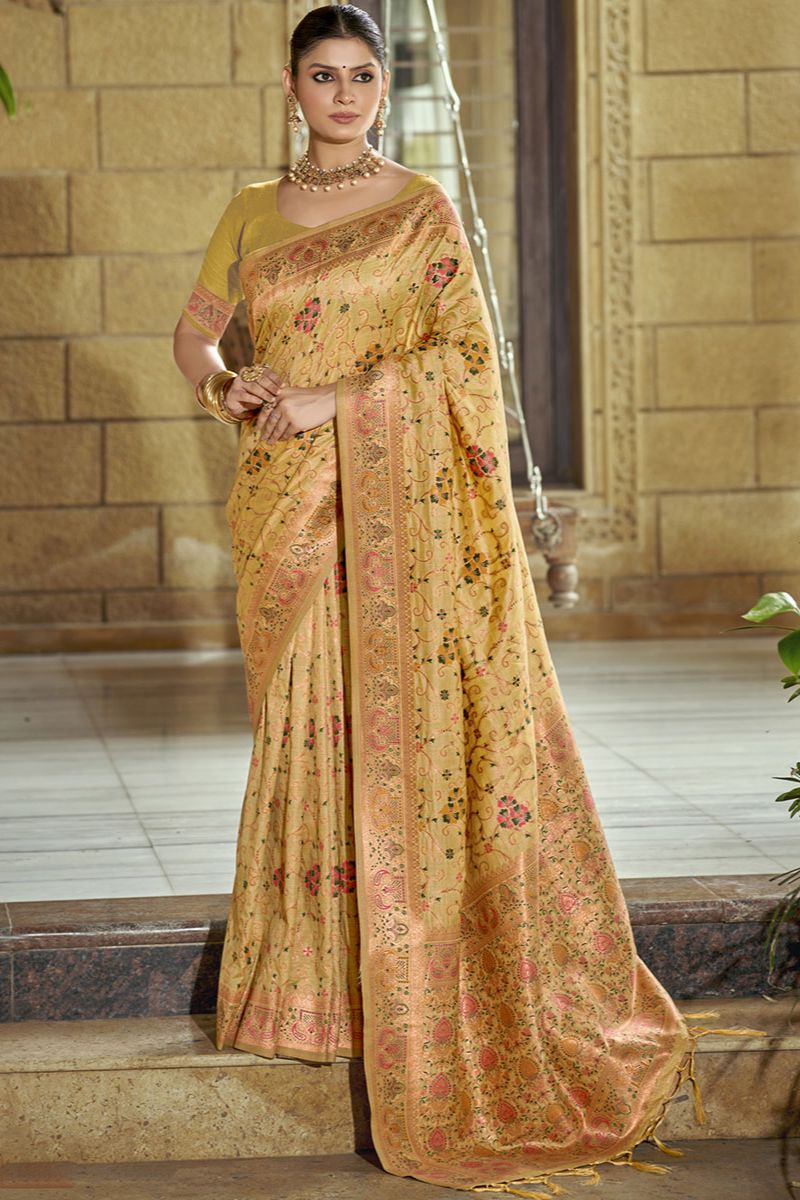 Dusty Cream Woven Silk Saree for Ceremonial