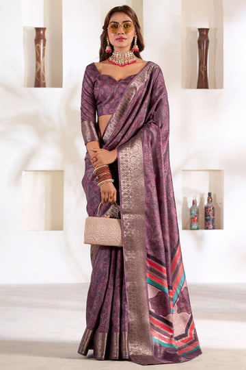 Dusty Mauve Dola Silk Saree for Festival