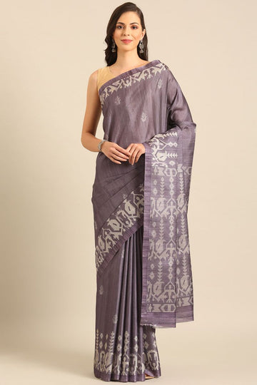 Dusty Mauve Cotton Printed Saree