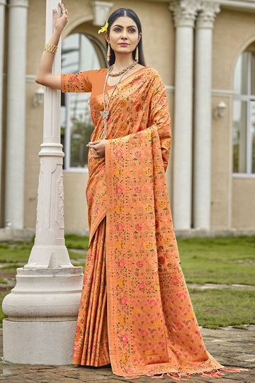 Dusty Peach Woven Silk Saree for Wedding