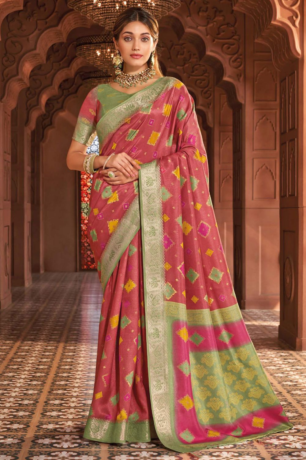 Dusty Pink Soft Silk Saree with Banarasi Lace Border