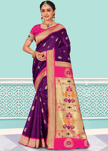 Eggplant Woven Silk Saree for Party