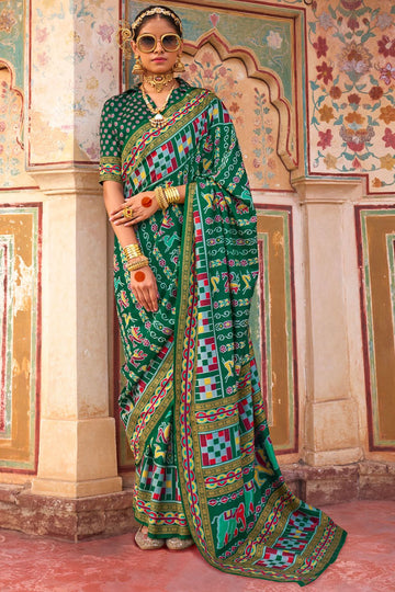 Emerald Green Silk Saree with Foil Print