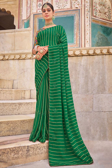 Emerald Green Chiffon Saree for Festival