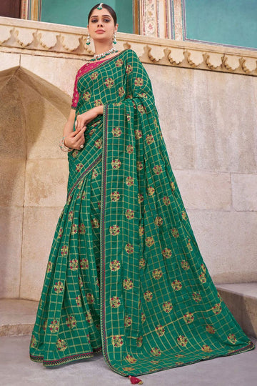 Emerald Green Chiffon Saree for Party