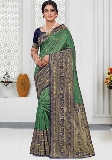 Emerald Green Weaving Work Silk Saree