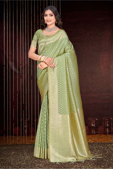 Fern Green Zari Weaving Work Cotton Silk Saree