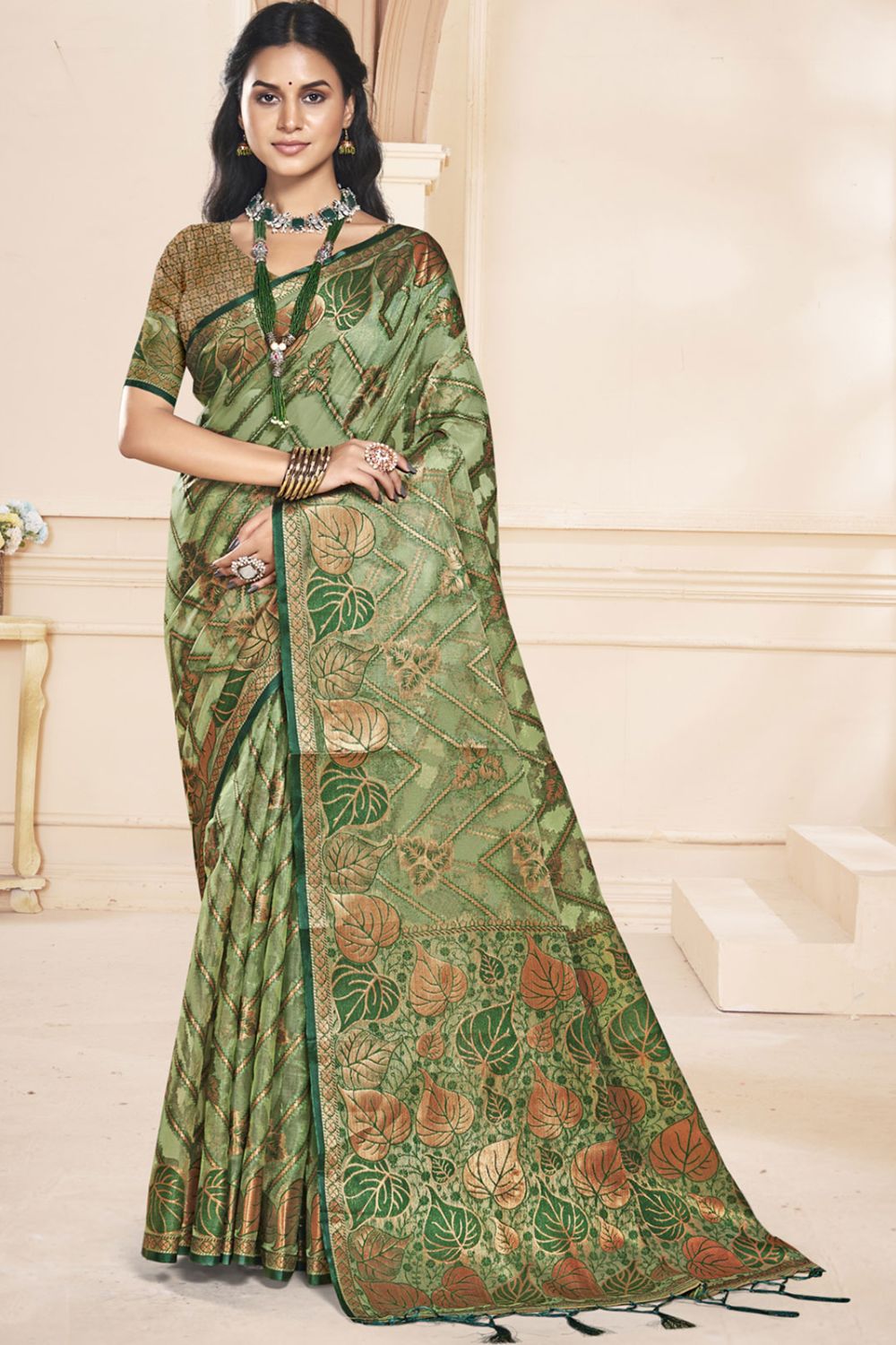 Fern Green Organza Party Wear Saree