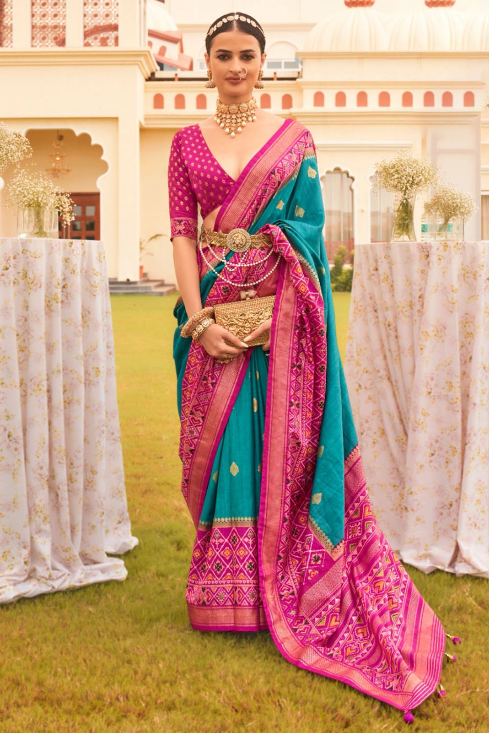 Firozi Patola Print Mercerized Silk Saree