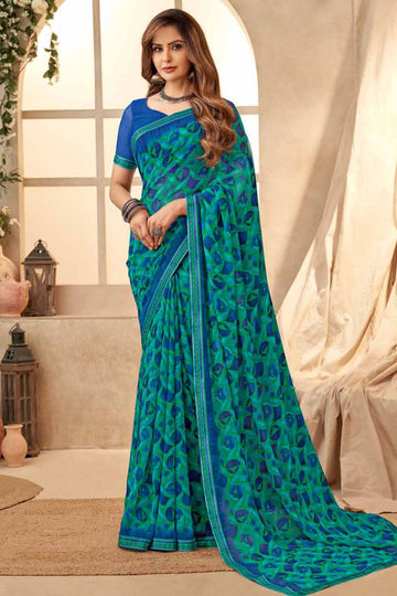 Firozi Printed Georgette Casual Wear Saree