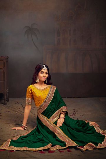 Forest Green Silk Saree for Ceremonial