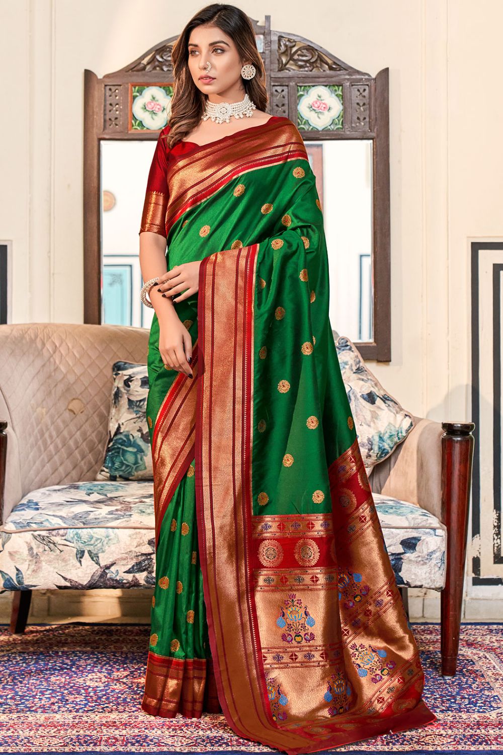 Forest Green Peshwai Paithani Silk Saree