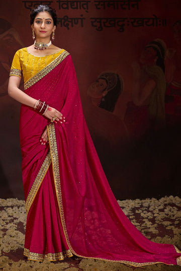 Fuchsia Swarovski Work Silk Georgette Saree