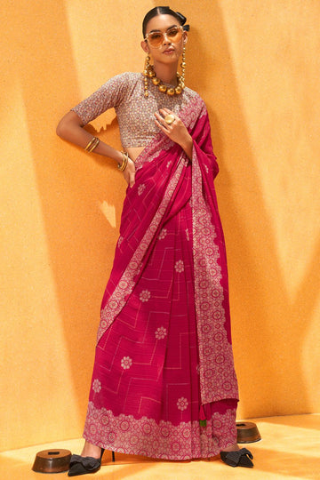 Fuchsia Georgette Saree with Foil Print