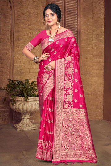 Fuchsia Weaving Work Silk Saree