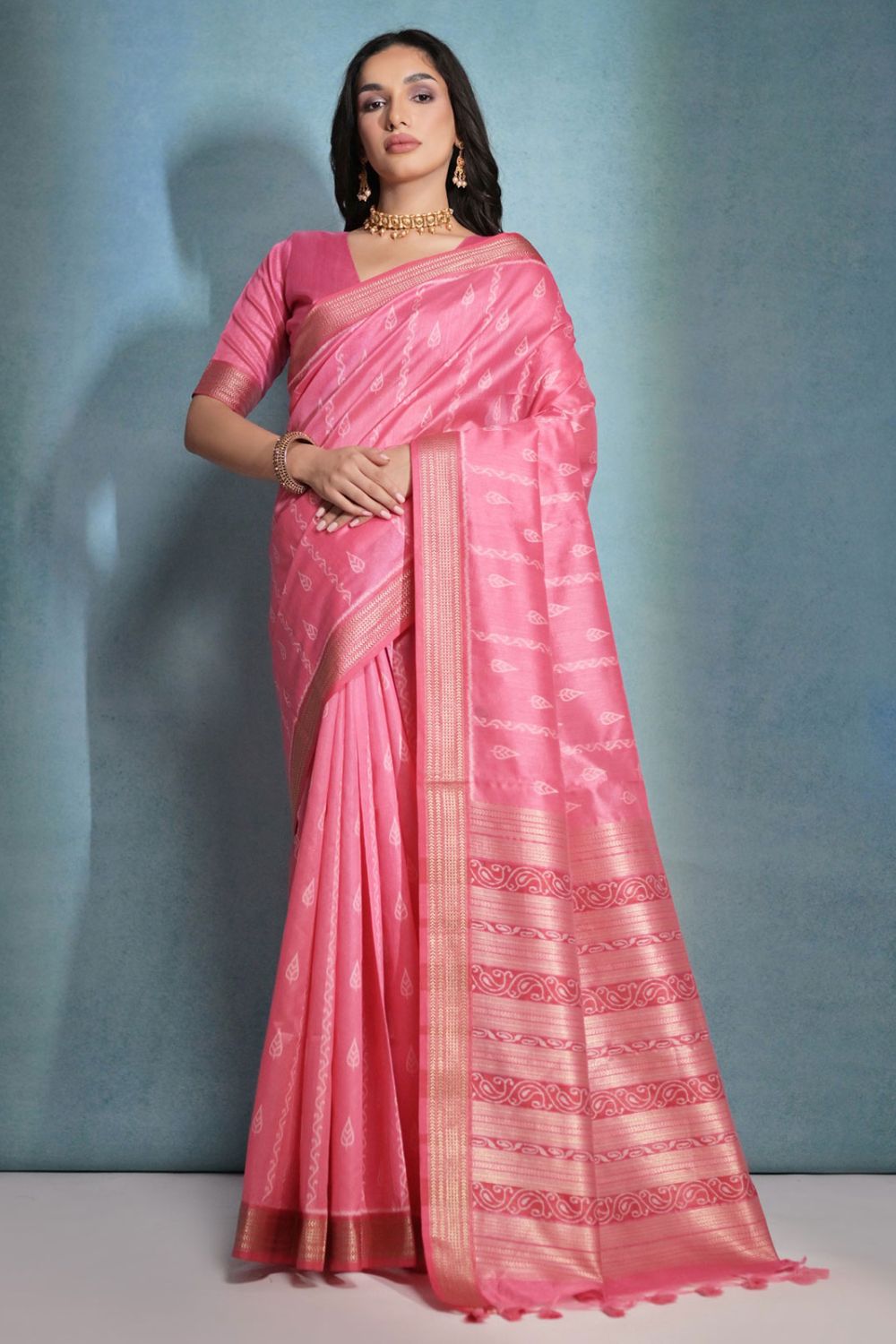 Gajri Pink Raw Silk Woven Party Wear Saree