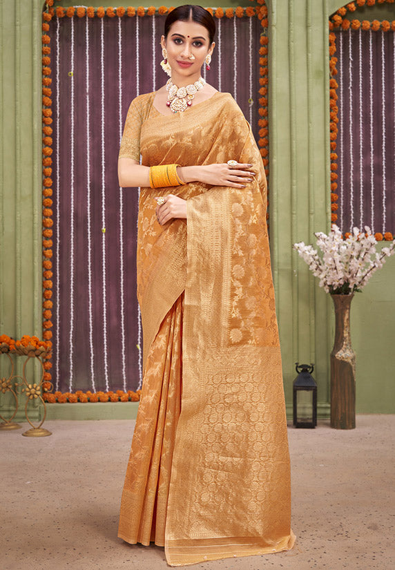 Golden Foil Print Cotton Saree for Party