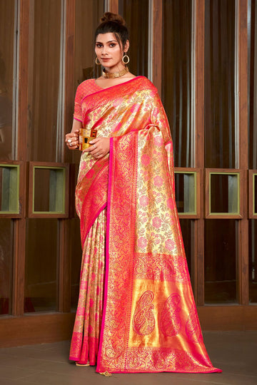 Golden Zari Weaving Work Silk Saree