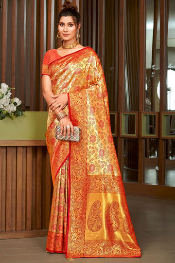 Golden Zari Weaving Work Silk Saree