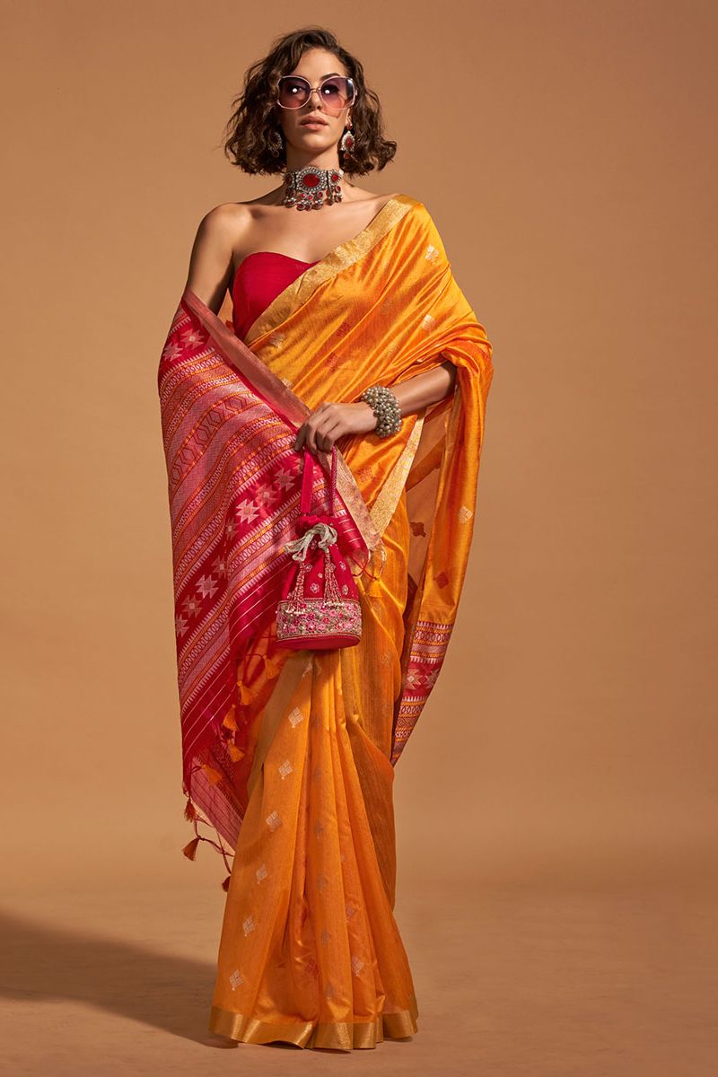 Golden Yellow Handloom Weaving Silk Saree for Party