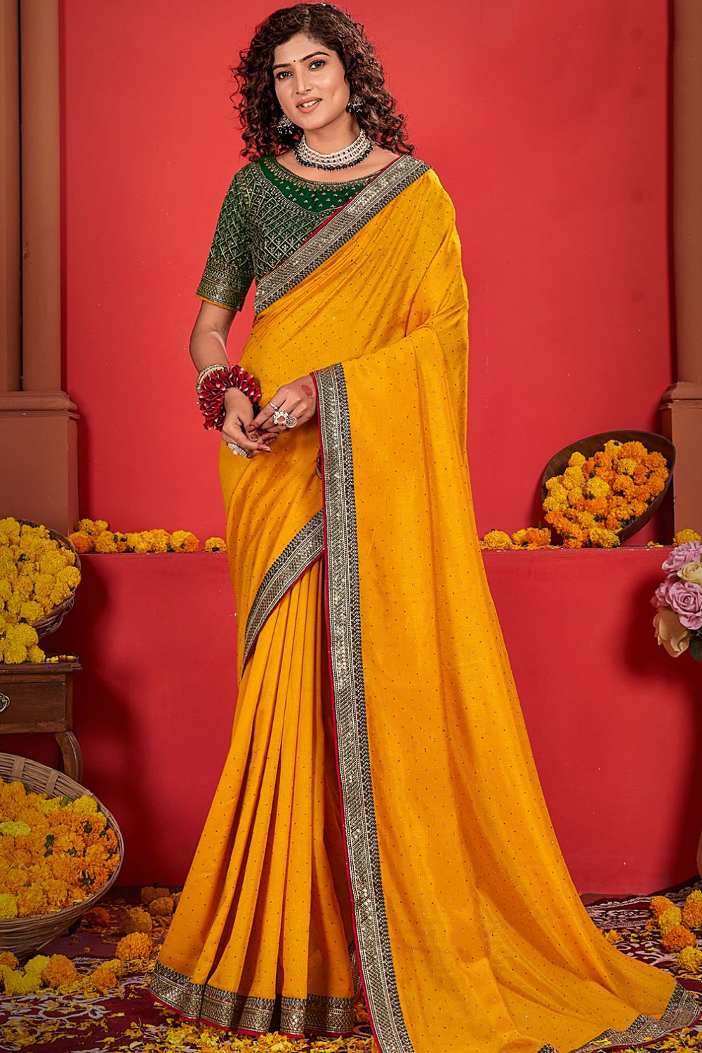 Golden Yellow Silk Saree with Embroidered Border