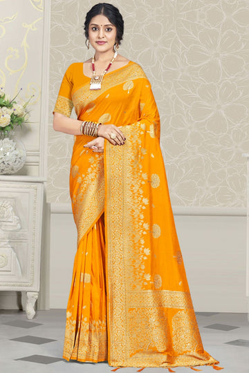 Golden Yellow Weaving Work Silk Saree