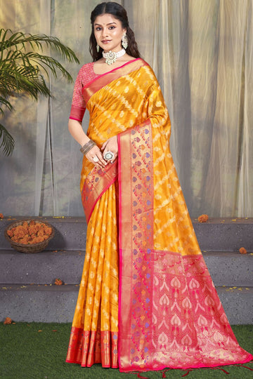 Golden Yellow Woven Silk Saree for Ceremonial