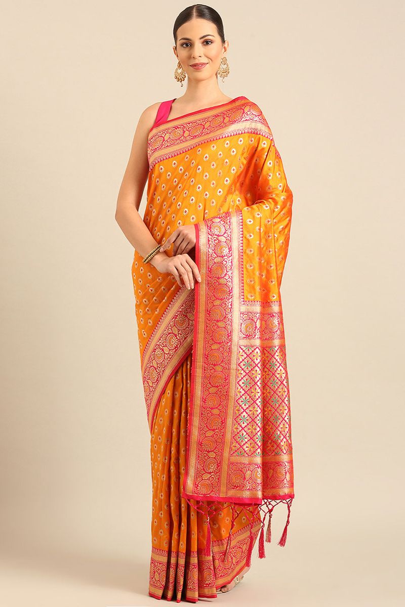 Golden Yellow Woven Banarasi Silk Saree