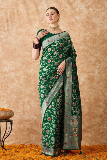 Green Banarasi Silk Saree for Festival