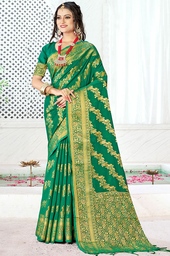 Green Banarasi Silk Woven Saree for Festival