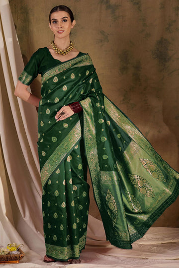 Green Banarasi Silk Woven Saree for Festival