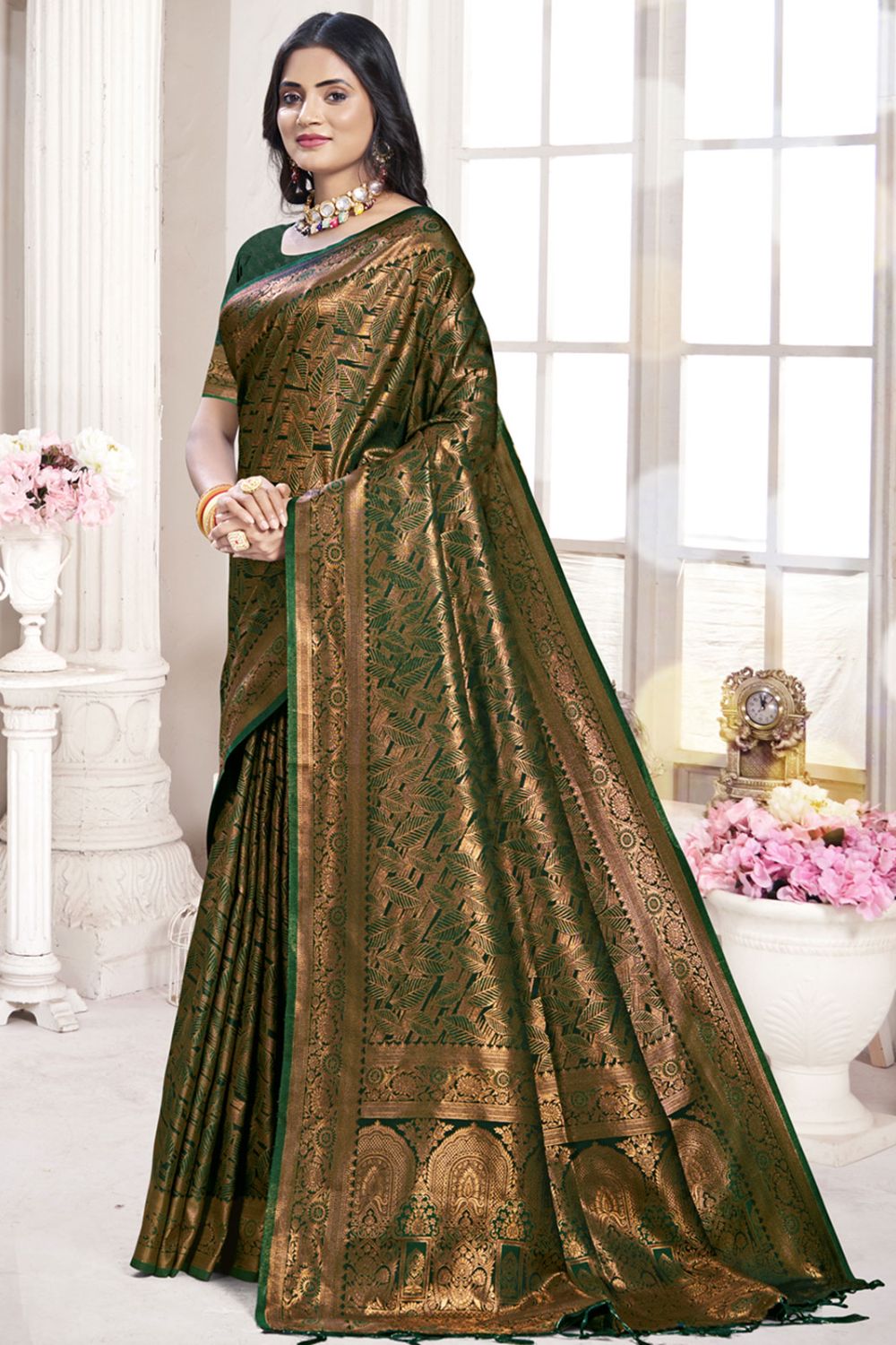 Green Banarasi Silk Zari Woven Saree