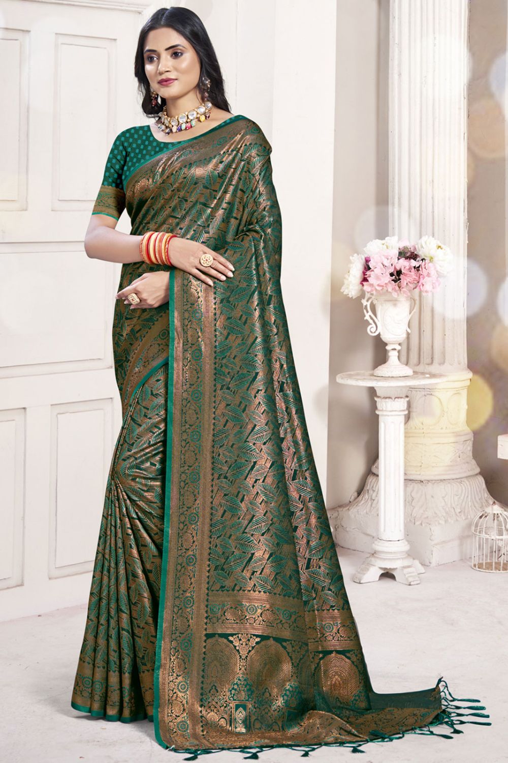 Green Banarasi Silk Zari Woven Saree