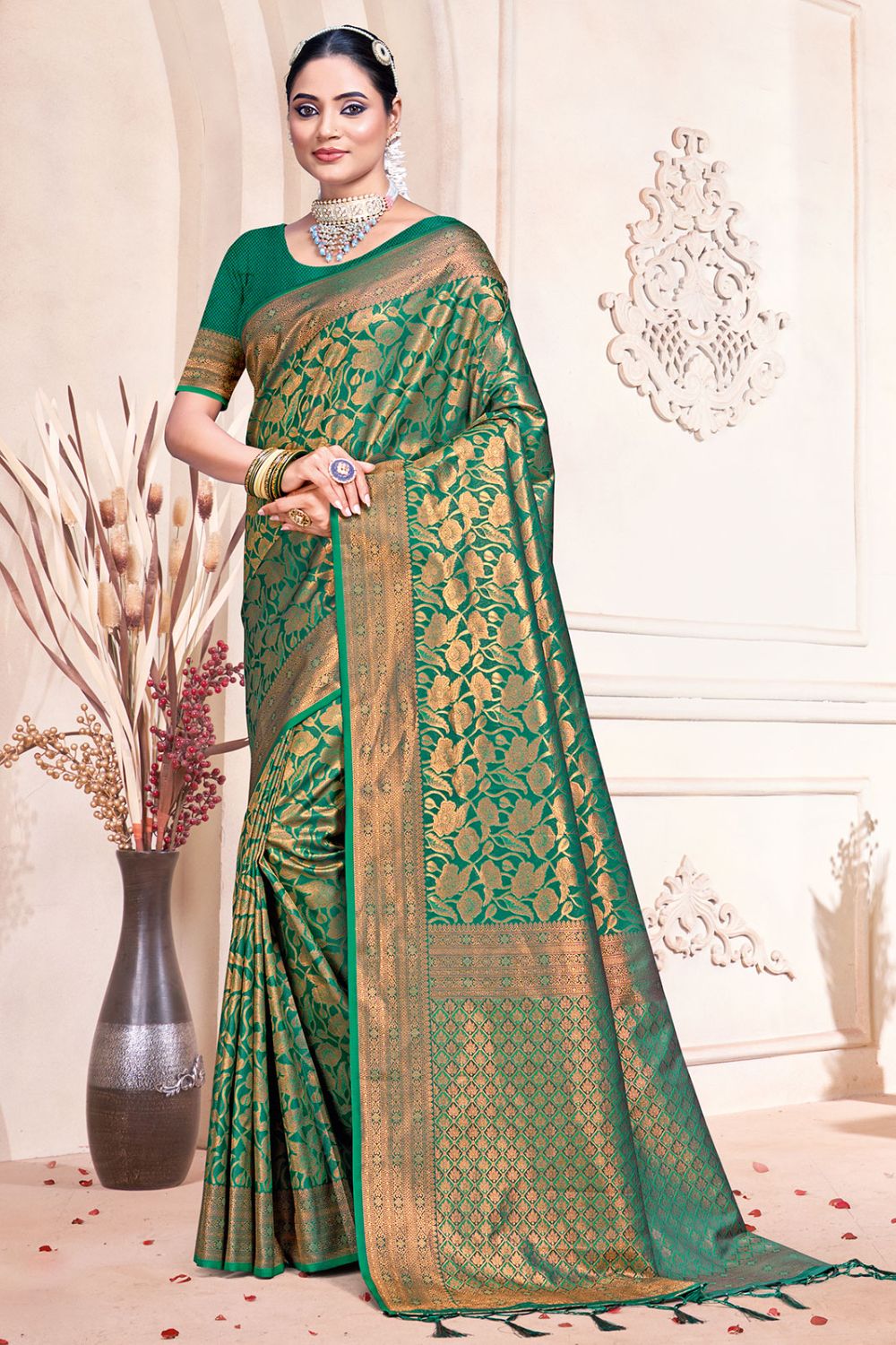 Green Banarasi Silk Zari Woven Saree