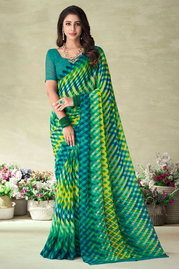 Green Chiffon Printed Casual Wear Saree