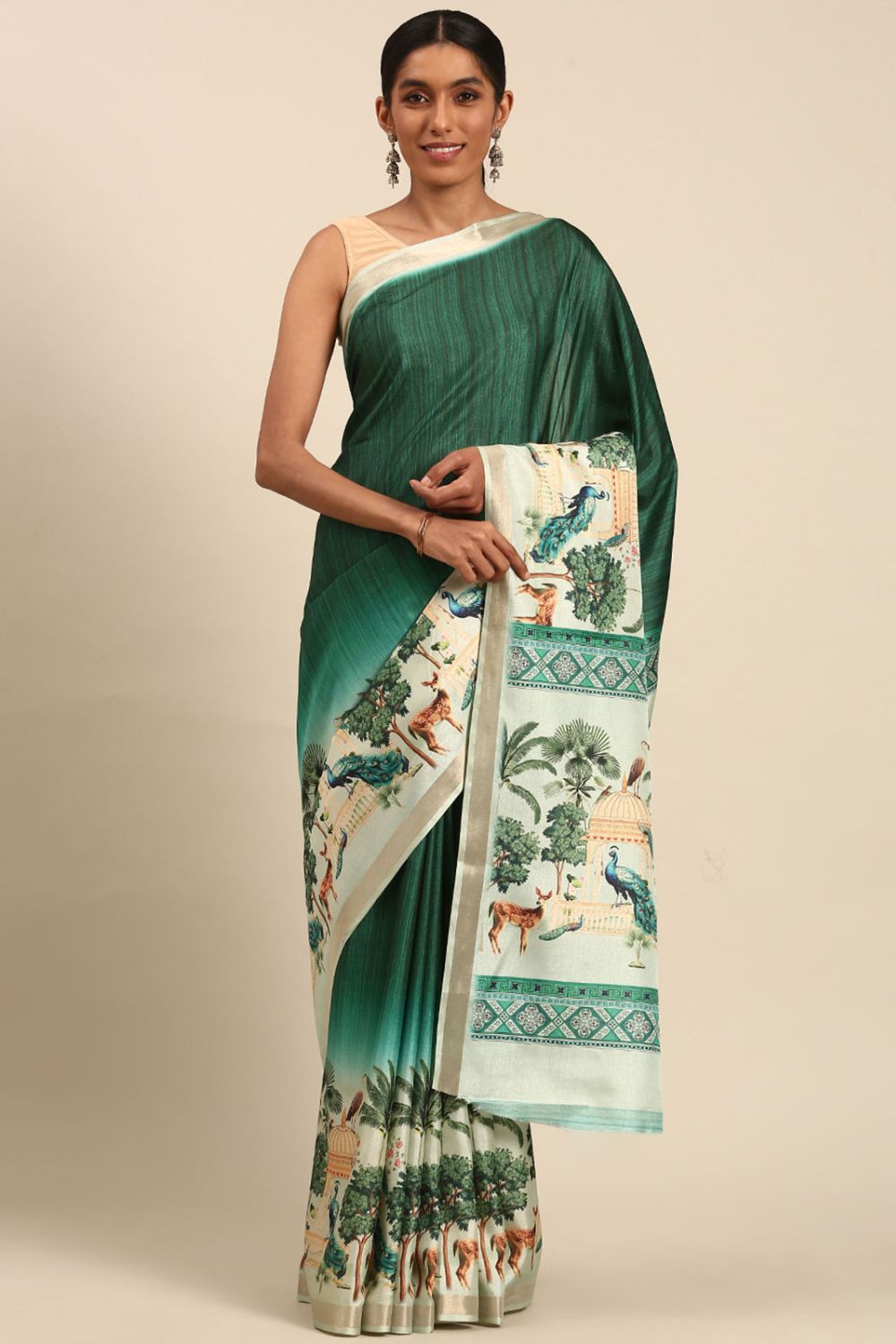 Green Printed Cotton Saree