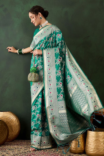 Green Jacquard Silk Woven Party Wear Saree