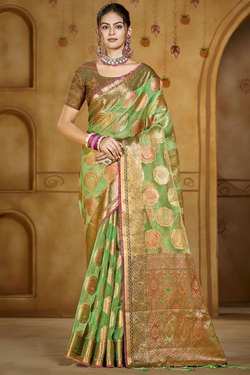 Green Jacquard Work Organza Saree