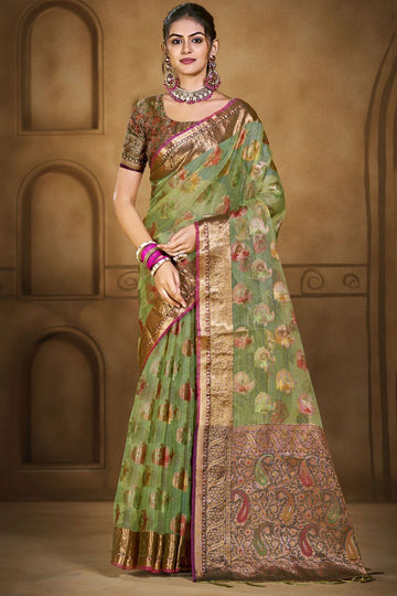 Green Jacquard Work Organza Saree