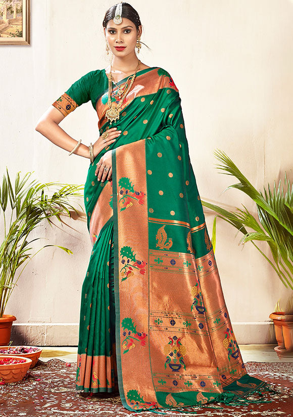 Green Paithani Silk Woven Saree for Festival