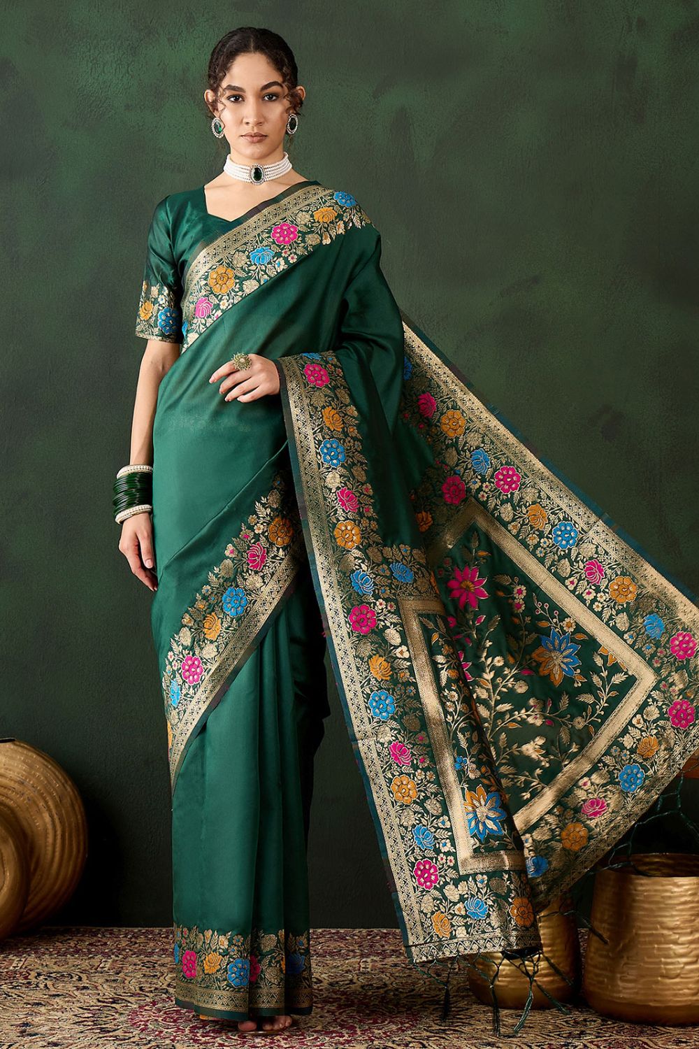 Green Poly Silk Woven Party Wear Saree