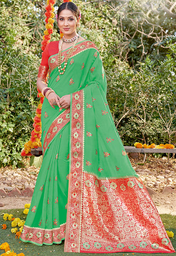 Green Rich Pallu Cotton Saree for Party