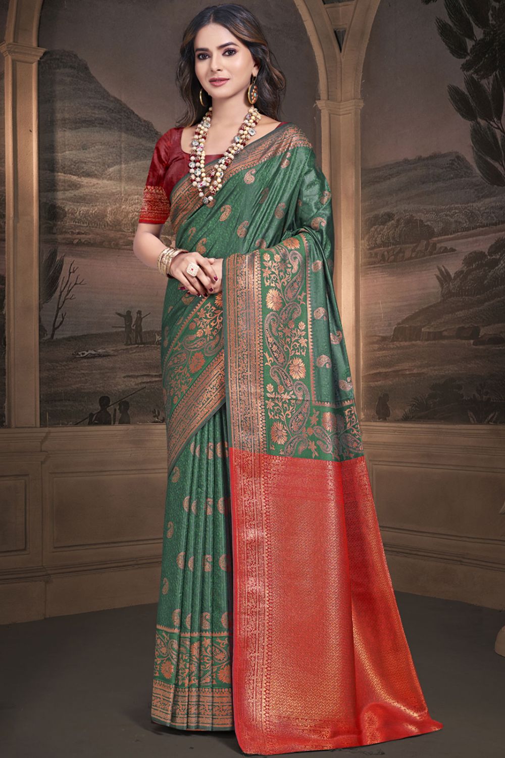 Green Silk Woven Work Saree