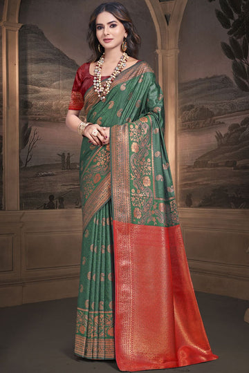 Green Weaving Work Silk Saree