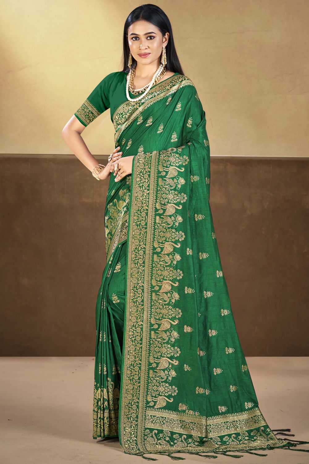 Green Silk Woven Work Saree