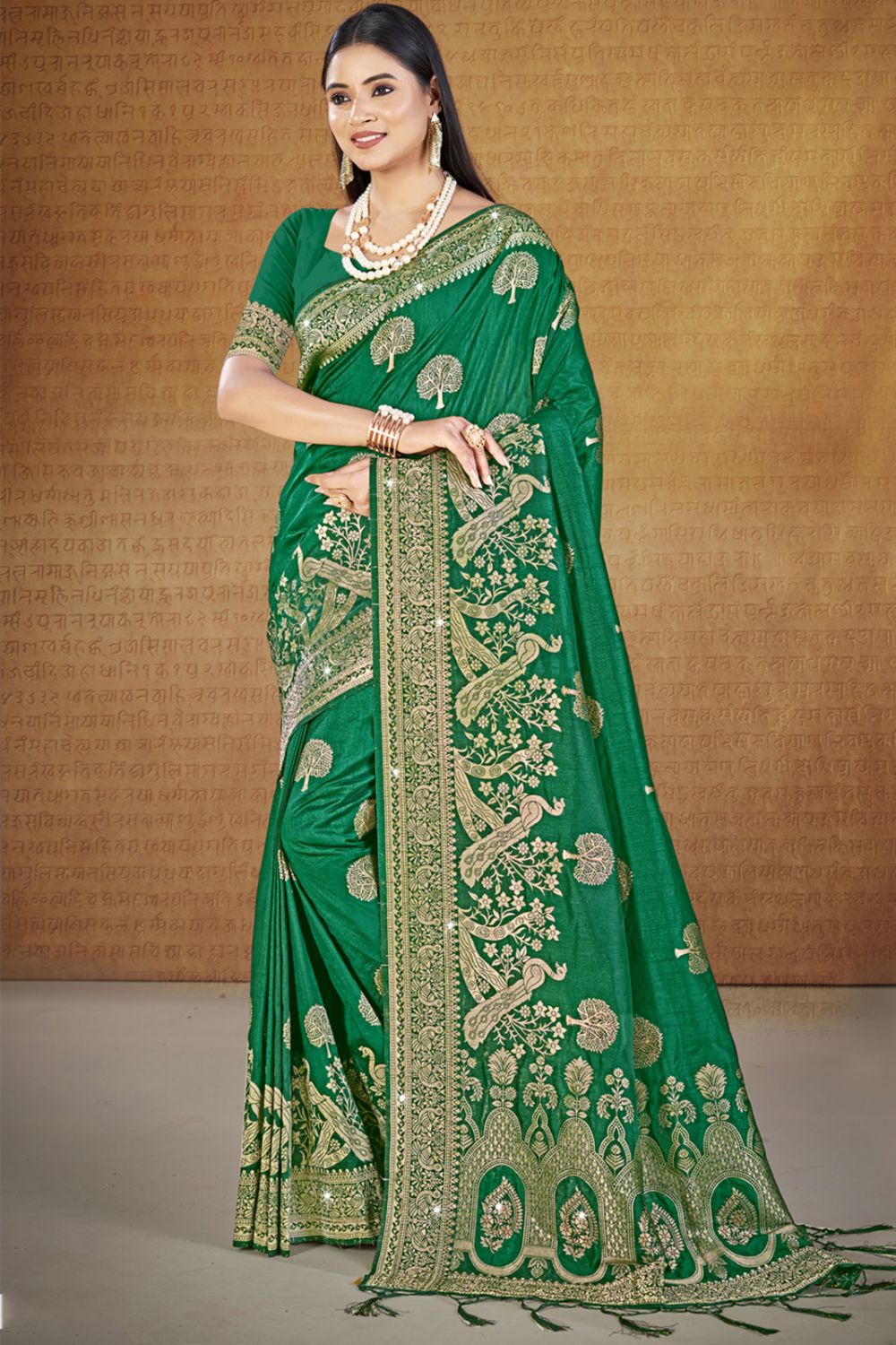 Green Silk Woven Work Saree