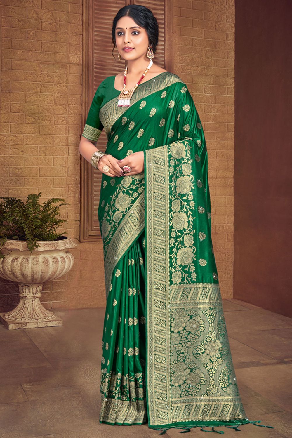 Green Silk Woven Work Saree